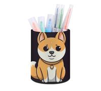 EKYOSHCZ Porte-stylos en cuir pour bureau - Organiseur de crayons Shiba Inu de dessin animé pour bureau - Organiseur de papeterie pour accessoires de bureau - Boîte ronde pour pinceaux de maquillage