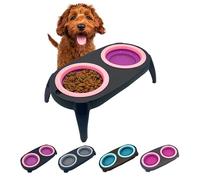 EL ÁTICO PETS Gamelle Chien Surélevée 2 en 1 - Anti Éclaboussure et Anti Glouton pour Chien et Chat - Avec Support, Bols Amovibles et Pliables (Rosa)