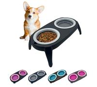 EL ÁTICO PETS Gamelle Surélevée 2 en 1 Anti-Éclaboussure pour Chien et Anti-Glouton Chat avec Support, Bols Amovibles et Pliables
