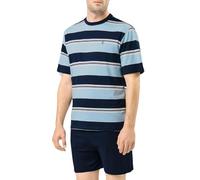 El Búho Nocturno Pyjama Homme Short Été Court Maille à Rayures Pyjamas pour Hommes, 100% Coton, Bleu 3082, L