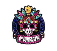 El Día de Muertos Badge à épingle en émail | Motif tête de mort en sucre coloré | Épinglette en métal pour collectionneurs, Halloween et les fans du Jour des morts (3 x 2,6 cm)