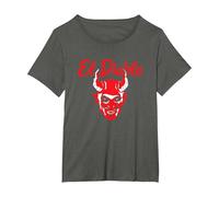 El Diablo Diable Espagnol avec Ailes Effrayant Halloween Lucifer T-Shirt, Femme Grandes Tailles, Asphalte, 1X