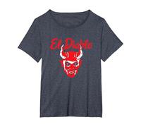 El Diablo Diable Espagnol avec Ailes Effrayant Halloween Lucifer T-Shirt, Femme Grandes Tailles, Bleu Chiné, 3X