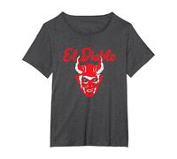 El Diablo Diable Espagnol avec Ailes Effrayant Halloween Lucifer T-Shirt, Femme Grandes Tailles, Chiné Foncé, 5X