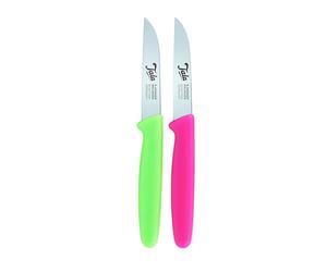 El Herder Set de couteaux d'office - Ensemble de cuisine 2 pièces 29 cm - Lames en acier Soling tranchantes - Antirouille & Passe au lave-vaisselle - Poignées PP vert fluo et rose - Léger 51,5 g