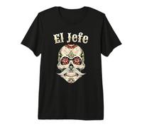 El Jefe Sugar Skull Men Dia De Los Muertos El Jefe T-Shirt Haut de Gamme