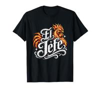 El Jefe Tatouage Coq Feu Texte Latino Espagnol Graphique T-Shirt