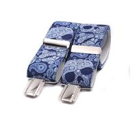 El mono con pajarita Bretelles hommes Fabriquées à la main en Espagne | Bretelles homme pour pantalon | 3 pinces extra-fortes | Imprimé têtes de mort et cachemire. (crânes bleus)
