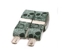El mono con pajarita Bretelles hommes Fabriquées à la main en Espagne | Bretelles homme pour pantalon | 3 pinces extra-fortes | Imprimé têtes de mort et cachemire. (crânes verts)