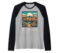El Paso Texas Skyline Desert Art rétro Vintage Manche Raglan