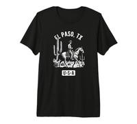 El Paso TX USA Cowboy Cheval Style Vieilli T-Shirt Haut de Gamme