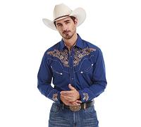 EL PIONERO Chemise Western à Manches Longues brodée Cowboy décontractée à Boutons Pression pour Homme, Bleu Marine, XL