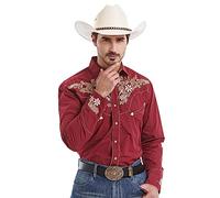 EL PIONERO Chemise Western à Manches Longues brodée Cowboy décontractée à Boutons Pression pour Homme, Bordeaux, Taille S