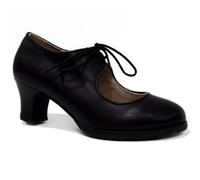 El Rocío - Chaussures Flamenco Rouges avec Lacets, Double Semelle et Clous - Semelle Intérieure Rembourrée et Talon Bobine 5,5 cm - pour Tous Les Niveaux - Couleur Noire - Taille 40