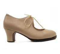 El Rocío - Chaussures Flamenco Rouges avec Lacets, Double Semelle et Clous - Semelle Intérieure Rembourrée et Talon Bobine 5,5 cm - pour Tous Les Niveaux - Beige - Taille 39