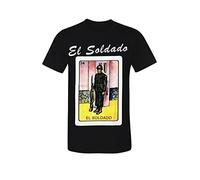 El Soldado Loteria Mexican Bingo T-Shirt Novelty Family Funny Black Cotton Tee Black(Small)
