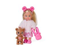 Simba Evi Love Teddy Poupée avec Veste Moelleuse, Serre-tête, Chaussures, Sac à Dos et Ourson, 12 cm, à partir de 3 Ans