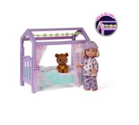 Simba - Evi Love Lit - Mini Poupée de 12 cms en Pyjama - Lit Décoré avec des Etoiles - 3 Accessoires Inclus - A Partir de 3 Ans