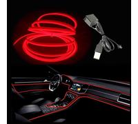 El Wire Bande Lumineuse Led, 5 M De Fil Néon Usb 5 V Avec Protection Par Fusible Pour Décoration Intérieure De Voiture Automobile Avec Bord De Couture De 6 Mm (5 Mètres, Red)