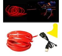 El Wire Bande lumineuse LED pour intérieur de voiture, 3 m de fil néon USB 5 V avec protection par fusible pour décoration intérieure de voiture automobile avec bord de couture de 6 mm (3 mètres, red)