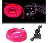 El Wire Bande Lumineuse pour intérieur de Voiture, 3 m de Fil néon USB 5 V avec Protection par fusible pour décoration intérieure de Voiture Automobile avec Bord de Couture de 6 mm (5 mètres, Pink)