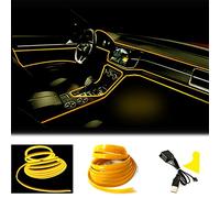 El Wire Bande Lumineuse pour intérieur de Voiture, 5 m de Fil néon USB 5 V avec Protection par fusible pour décoration intérieure de Voiture Automobile avec Bord de Couture de 6 mm (5 mètres, Yellow)