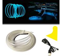 El Wire Barre Lumineuse Intérieure De Voiture, Fil Néon Usb 10 M 5 V Avec Protection Fusible Pour Garniture Intérieure De Voiture Avec Bord De Couture De 6 Mm (10 M, Bleu Glacier)