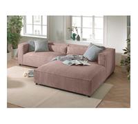 Ela - canapé d'angle droit 4 places - en velours côtelé - style contemporain - Rose