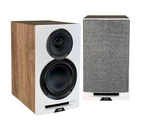 ELAC Uni-Fi Reference Enceintes d'étagère à 3 voies 14 cm, haut-parleurs en chêne ou en noyer pour home cinéma et système stéréo, déflecteur blanc avec côtés en chêne