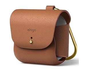 elago Coque en Cuir avec Mousqueton Compatible avec AirPods 3, Étui en Cuir de Vachette Naturel avec Porte-clés, Charge sans Fil Disponible (Brun)
