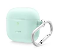 elago Coque en Silicone Compatible avec l'étui AirPods 4 - Mousqueton Inclus, Prend en Charge la Recharge sans Fil, Résistant aux Chocs, Protection Complète (Vert Menthe)