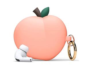 elago Coque Pêche Compatible avec AirPods Pro 2 Compatible avec AirPods Pro 2ème Génération Étui - Étui Mignon 3D Pêche Design avec Porte-clés