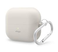 elago Coque Silicone Compatible avec Samsung Galaxy Buds 3 / Galaxy Buds 3 Pro, Housse en Silicone Premium avec Mousqueton, Protection Complète, Charge sans Fil, Accessoires pour Écouteurs (Stone)