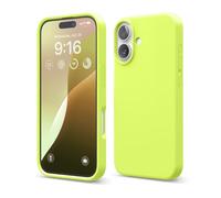 elago Coque Silicone Liquide Premium Compatible avec iPhone 16 Étui, Housse de Protection Intégrale, Antichoc, Étui Mince, Doublure en Microfibre Antirayures (Jaune Fluo)