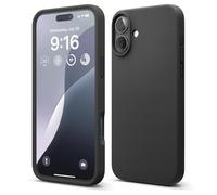 elago Coque Silicone Liquide Premium Compatible avec iPhone 16 Plus Étui, Housse de Protection Intégrale, Antichoc, Étui Mince, Doublure en Microfibre Antirayures (Noir)