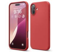 elago Coque Silicone Liquide Premium Compatible avec iPhone 16 Plus Étui, Housse de Protection Intégrale, Antichoc, Étui Mince, Doublure en Microfibre Antirayures (Rouge)