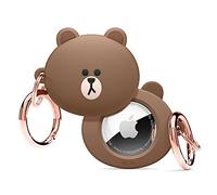 elago l Line Friends Coque Silicone pour AirTag 2e Gén (2026) & 1re Gén | Protection Complète, Résistant aux Rayures [Marchandise Officielle] (BROWN)