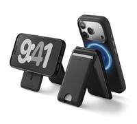 elago Porte-Carte Magnétique avec Support Compatible avec MagSafe pour iPhone - Cuir Vegan, Support Réglable, Multi-Angle, Mécanisme d'Éjection de Carte (Noir)