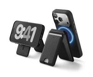 elago Porte-Carte Magnétique avec Support Compatible avec MagSafe pour iPhone - Cuir Vegan, Support Réglable, Multi-Angle, Mécanisme d'Éjection de Carte (Noir)