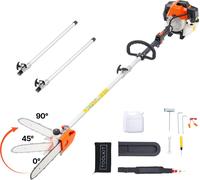 Elagueuse à essence VEVOR 43cc de cylindrée 2 temps, tronçonneuse à tête rotative, tronçonneuse télescopique avec perche extensible de 2,16 à 3,66 m, guide de 25,4 cm, réservoir de carburant de 850 ml