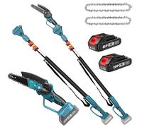 Élagueuse électrique 2 en 1 de 15,2 cm avec tige télescopique, tronçonneuse télescopique 18 V avec 2 batteries, portée de travail 2,5 m, élagueuse électrique pour branches d'arbre, coupe du bois