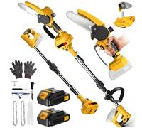 Élagueuse sans fil 2 en 1 de 15,24 cm avec tige télescopique, tronçonneuse à élaguer, scie à élaguer professionnelle, avec 2 batteries, portée de travail 5 m, élagueuse électrique pour branches