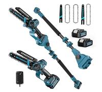 Élagueuse sans fil, mini tronçonneuse 6 et 8" avec 2 batteries de 4,0 Ah, 3 en 1, télescopique sans balais, pour Makita 18 V, système d'huile automatique, réservoir d'huile de 30 ml, angle à 180°