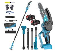 Élagueuse sur perche sans fil 2 en 1 mini tronçonneuse 6 pouces, scie à branches télescopique avec tête de moteur pivotante à 180°