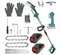 Élagueuse sur Perche Télescopique 4-en-1 Sans Fil, Scie à Chaîne & Sécateur Électrique, 2 Batterie 2000mAh, Tête Rotative 150°, Idéal pour Ébranchage Jardin (jusqu'à 4m)