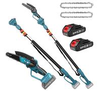 Élagueuse Télescopique 2 En 1 Tronçonneuse Électrique Sans Fil 6 Pouces, Perche Ajustable Jusqu’à 2,5M, 2 Batteries 2000mAh