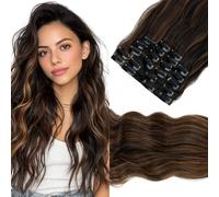 Elailite 12 Bandes Extension a Clip Cheveux Brun Foncé/Brun Cuivré Clair, 55cm 180g Clips in Hair Extensions Ondulées 12PCS