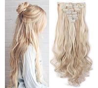 Elailite Extension à Clip 8 Bandes Ondulé Longue 18 Clips - Extensions Cheveux Clips Extension Synthétique - Clip in Hair Extensions - 60cm(24 pouces) - Blond sable/Blond très clair