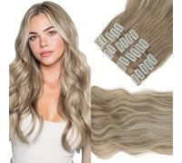 Elailite Extension a Clip Cheveux 12 Bandes Blond Sable/Blond Platine - Clipser in Hair Extensions Rajout Cheveux Ondulées pour Femme 55cm 180g 12PCS