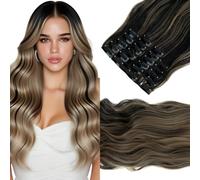 Elailite Extension a Clip Cheveux 12 Bandes Noir/Blond Foncé - Clipser in Hair Extensions Rajout Cheveux Ondulées pour Femme 55cm 180g 12PCS